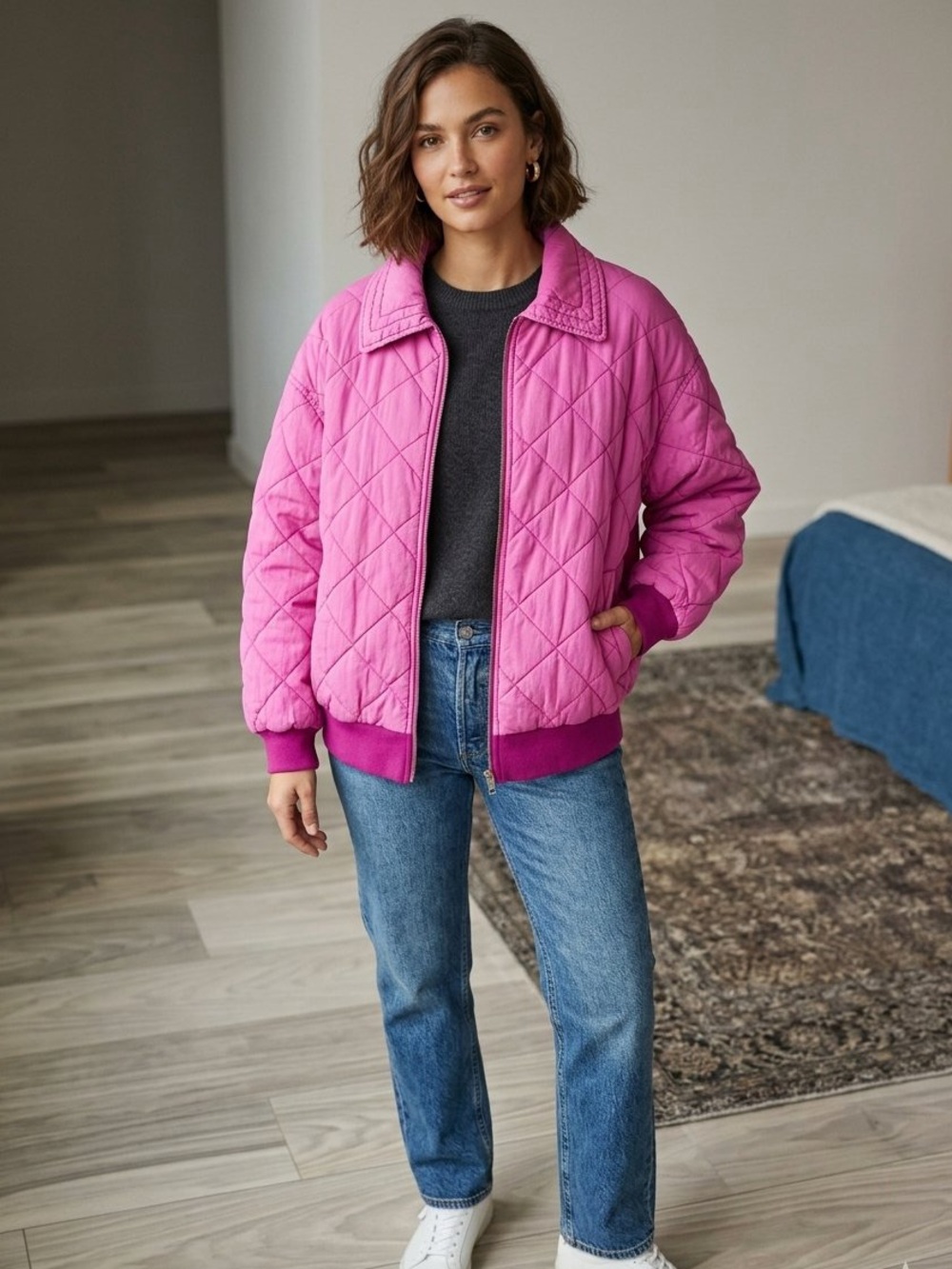 Wild fable Hot Pink Quilted Bomber Jacket